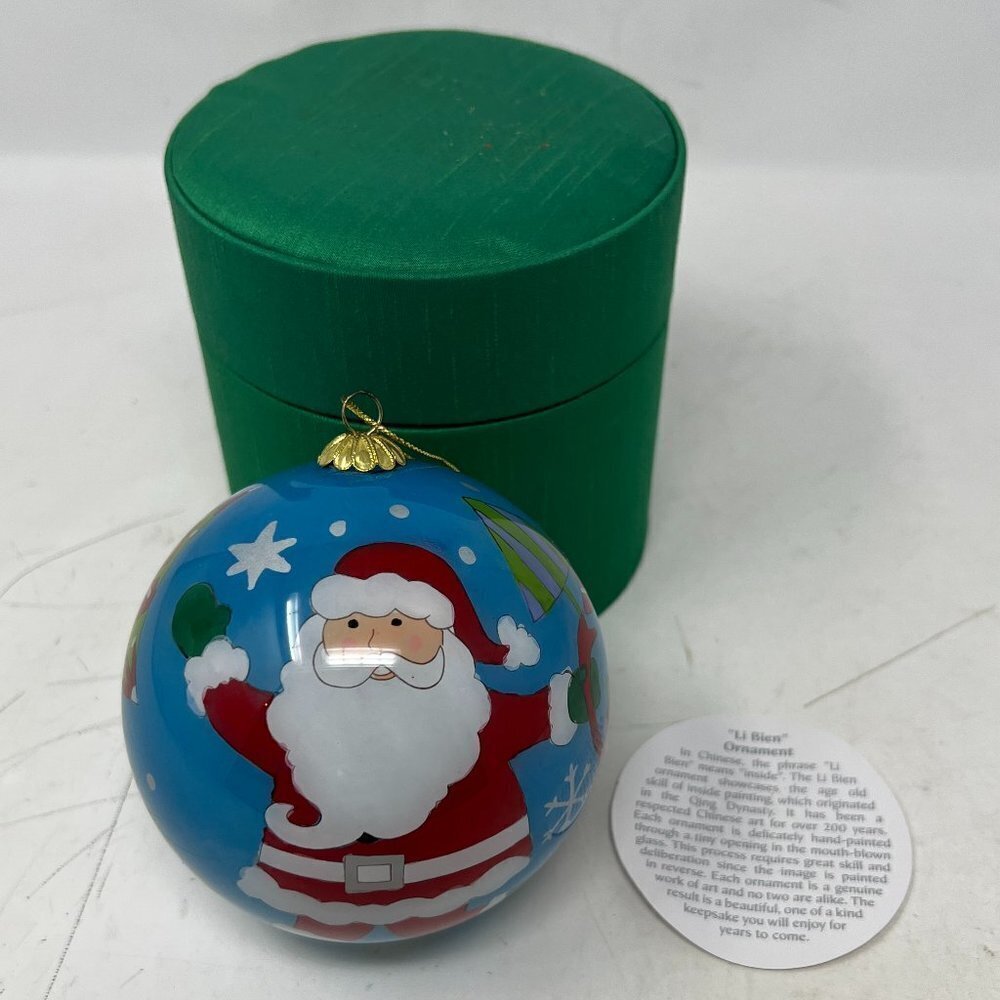Li Bien 2007 Inside Painted Glass Christmas Ornament Santa 4" With‎ Box Pier 1